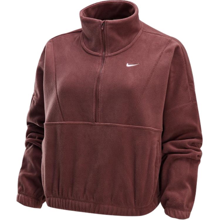 

Nike Therma-Fit Oversized Solid Color Stand Collar Comfortable Fashion Long Sleeve Sweatshirt Women Sweatshirt Red-Brown FV7956218 M