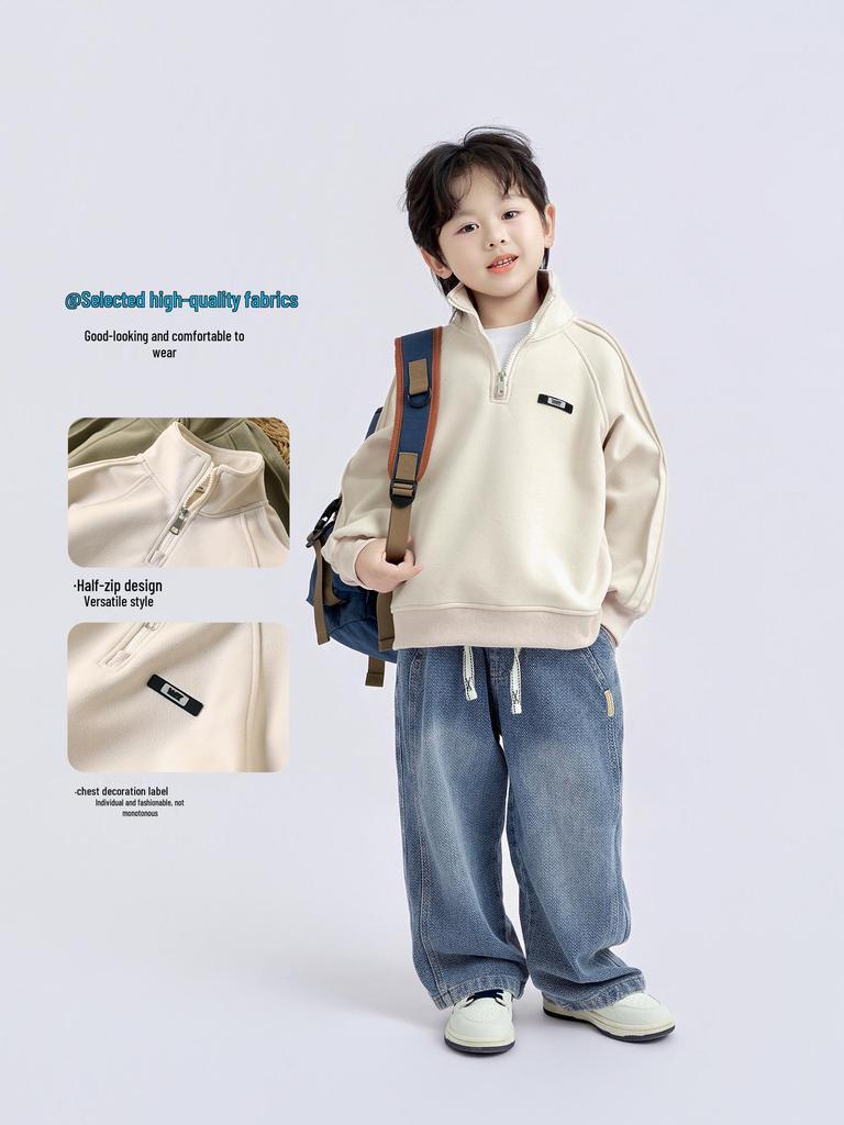 Boys' Comfortable Korean-Style Casual Half-Zip Sweatshirt - Autumn Trend Fashion