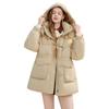 Xiangying Women's Hooded Mid-Length 90% White Duck Down Jacket
