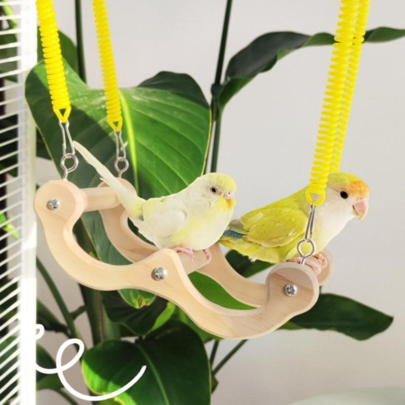 Elastic Parrot Swing Toy Elastic Spring Wooden Perch For Cage Entertainment And Avian Exercise