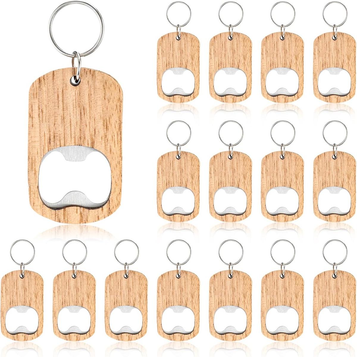 

New 16Pcs Wooden Keychain Bottle Opener Blanks Wood Engraving Bulk Key Chain Unfinished Key Tag for Party Favors DIY Gift China Mainland