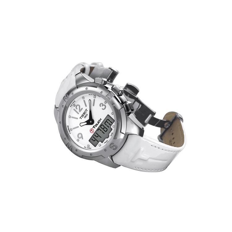 TISSOT T Touch II Quartz Movement Men's Watches Watch 43.3mm White Dial Titanium Watch Case Leather Strap T047.220.46.016.00