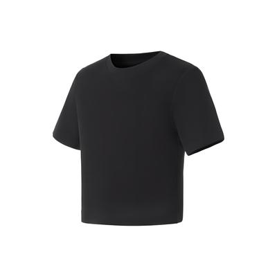 Li Ning Fitness Series Solid Color Short Sleeve Round Neck T-Shirt Women Tops Black ATSS412-3