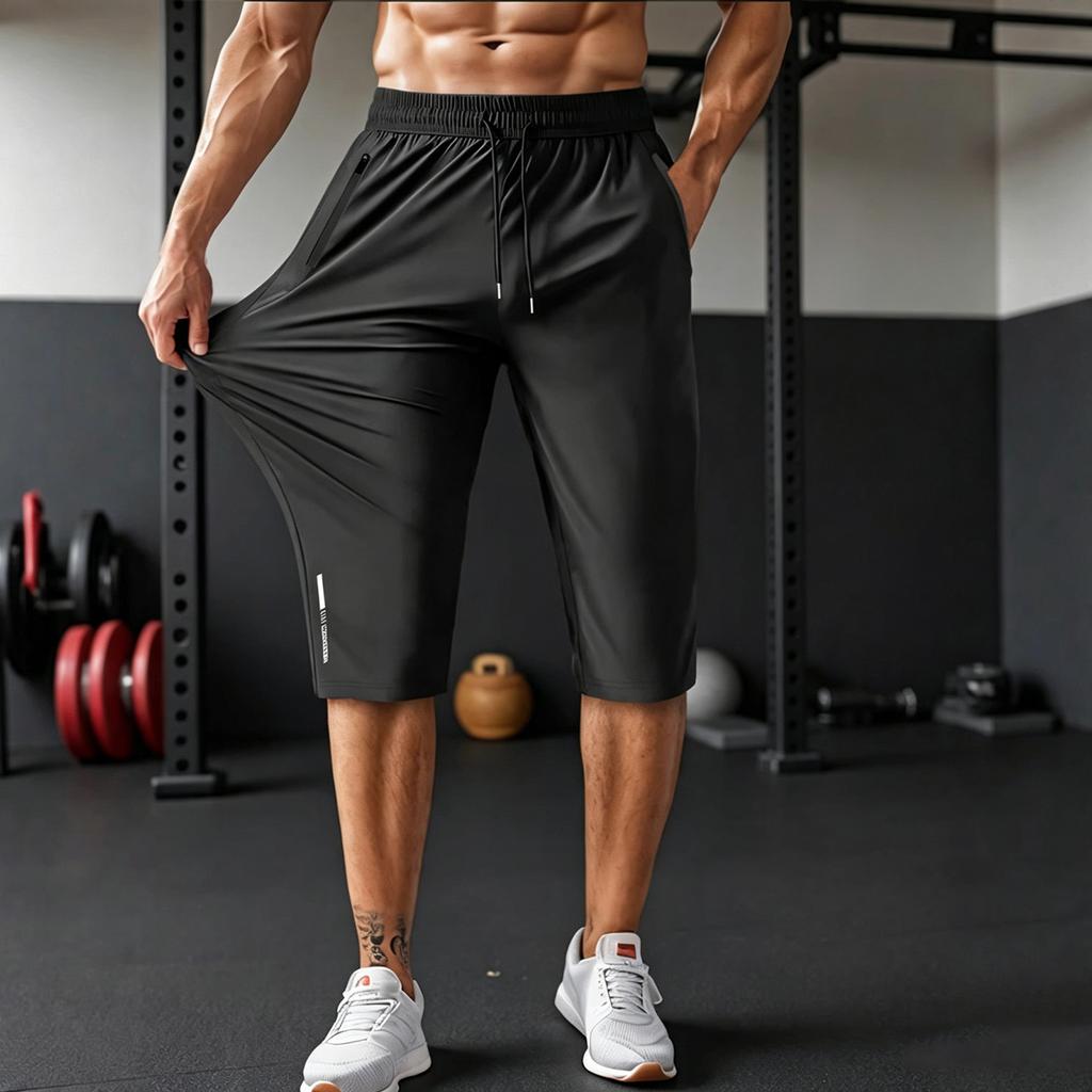 Pantaloni Capri da Uomo Elasticizzati Asciugatura Rapida Leggeri Vita Elastica Casual Sportivi Lunghezza Tre Quarti per Estate Sport all'Aperto Corsa Camminata