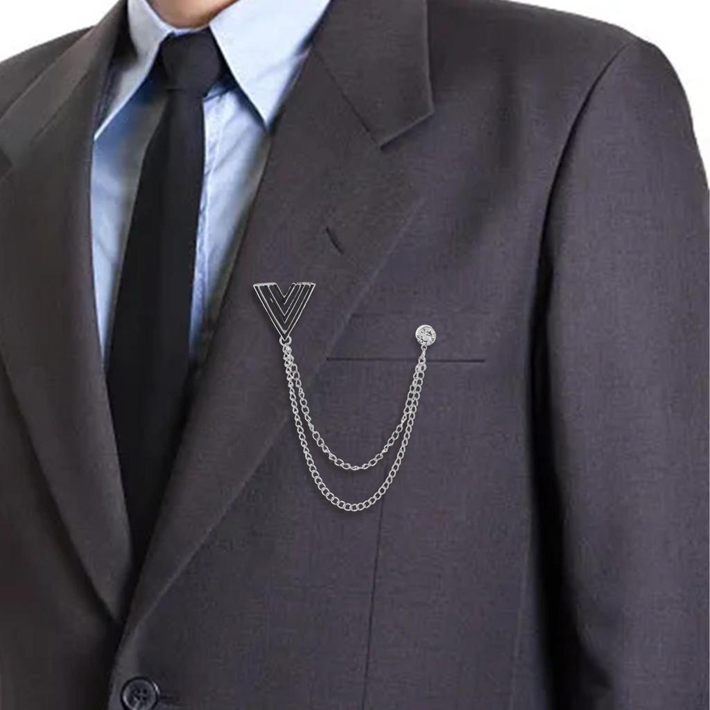 Elegant Men's Suit Pin with Delicate Chains - Stylish Rhinestone Lapel for Scarf or Tie