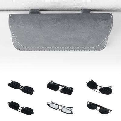 Sunglasses Holder for Car Sun Visor, Eyeglasses Car Visor Clip Storage Glasses Organizer Case, PU Leather Glass Holder