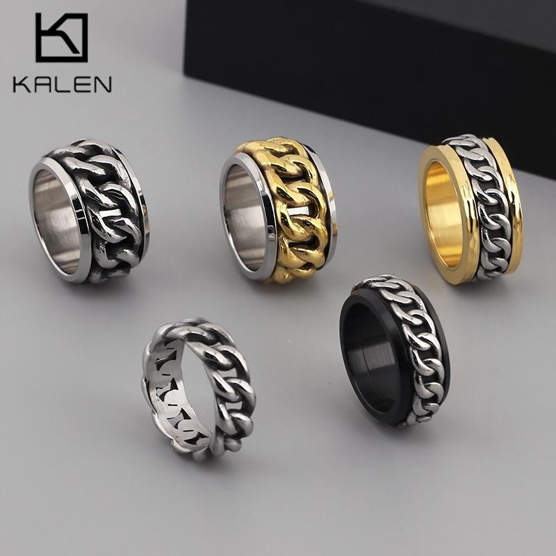 Retro Stainless Steel Men's Ring Punk Cubarn Chain Rotatable Finger Anillos Decompression Beer Trendy Jewelry Gift