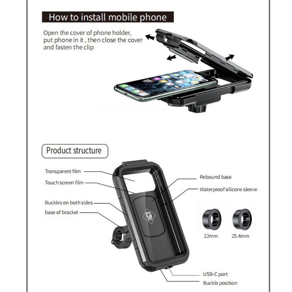 Motorcycle Motorbike Handlebar Phone Mount Holder Waterproof Case For 4.7"-6.1
