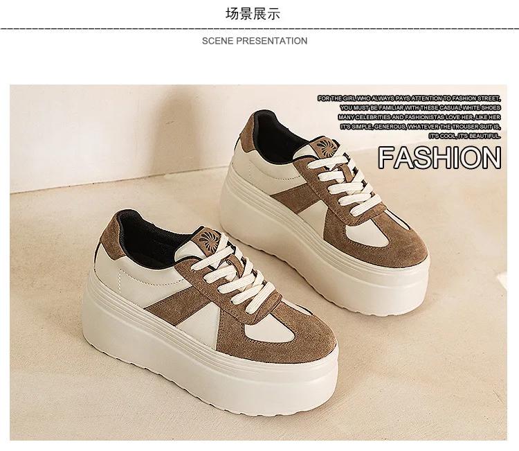 Fashion 8CM Genuine Leather Vulcanize Loafer Spring Autumn Platform Wedge Vulcanize High Brand Comfy Chunky Sneaker Women Shoes