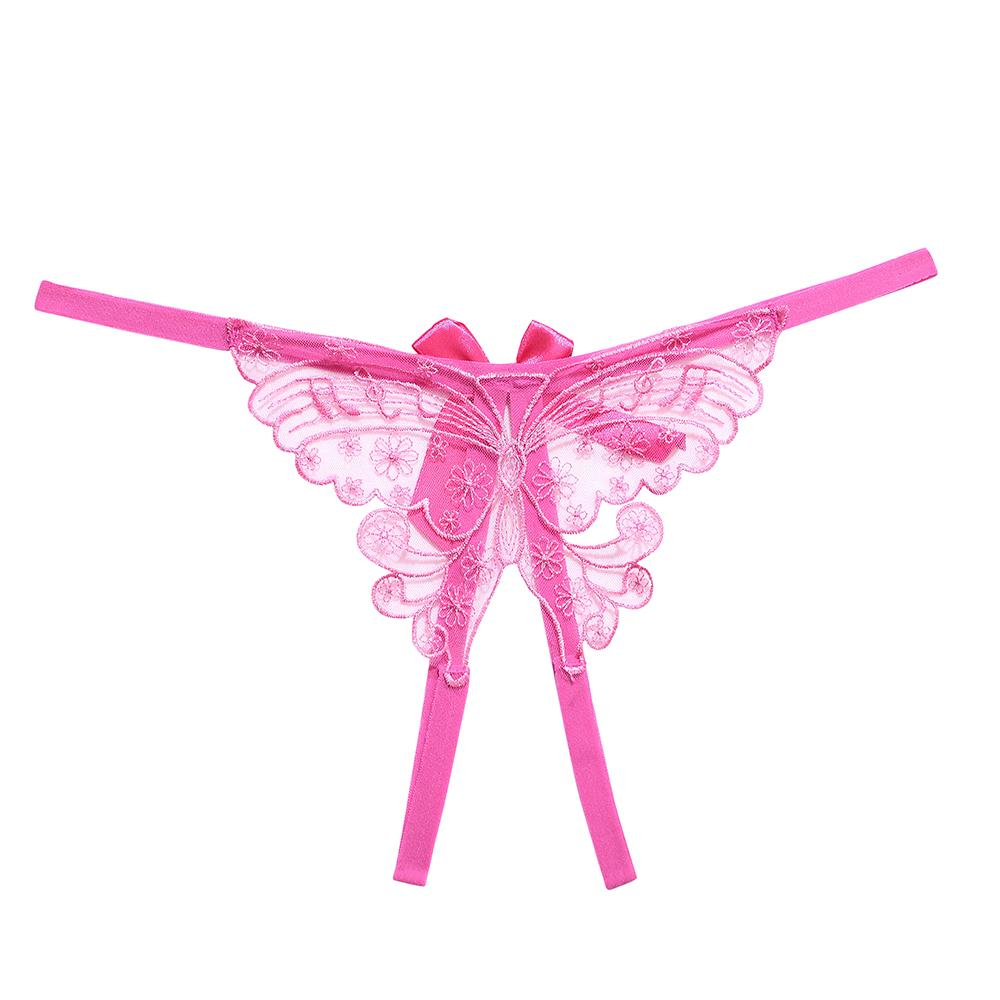 Women's Super Sexy Lace Transparennt G-string Hot Open Crotch Panties Lovely Butterfly Knot T-back Thongs