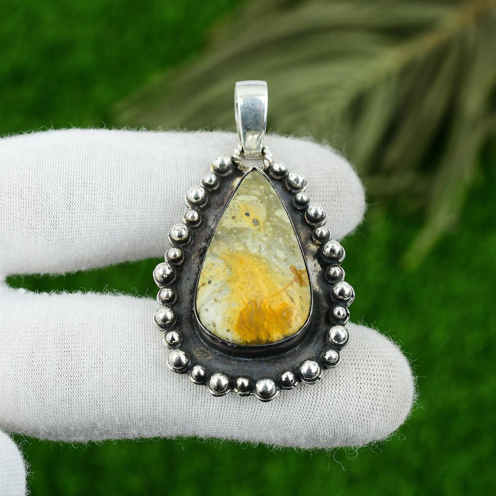 Pear Picture Jasper Stone Birthday Bezel Daughter Trendy Pendant Sterling Silver