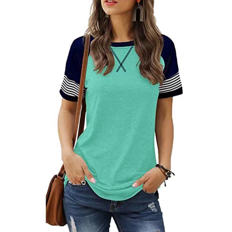 Neues Damen Gradient Kurzarm Spleiß T-Shirt