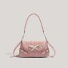 Pink White Ctrast Soft Leather Handbag PU Crossbody Bow Decorated Underarm Purse Sweet Style Women Pack Fashi Daily Bag