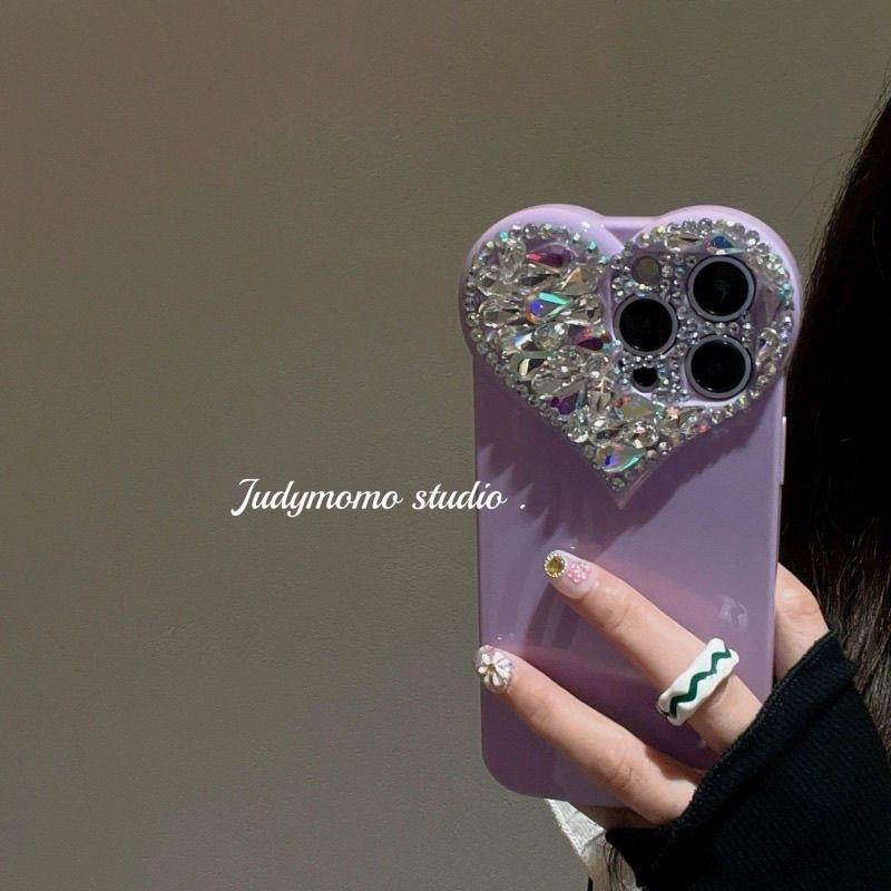 Case For iPhone 16 17 Air 15 Pro Max 14 Plus 13 Mini 12 Pro 11 7 8 SE2 Candy Blink 3D Diamond Heart StyleSoft Phone Case Cover