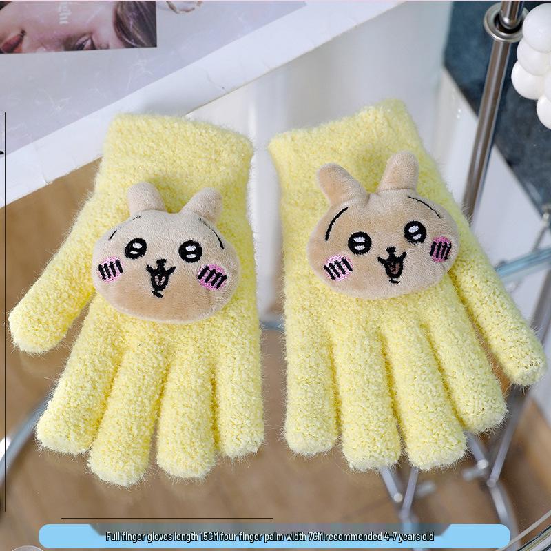Warm Plush Five-Finger Winter Gloves for Boys and Girls (0-12 Years)