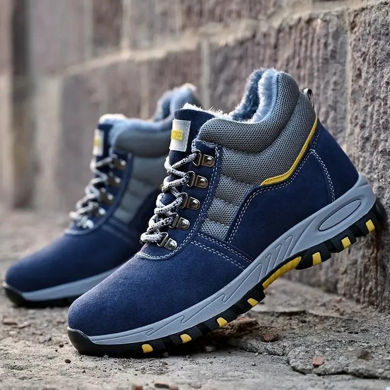 Winter Warm Men's Safety Boots Blue High-end Fashion Anti Puncture Protection Toe Work Boots Protective Shoes Indestructible
