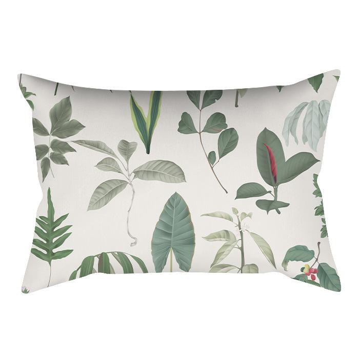 Home Flower and Green Plant Rectangular Waist Pillowcase, Peach Skin Velvet Digital Printed Throw Pillow, Office Waist Cushion Cover