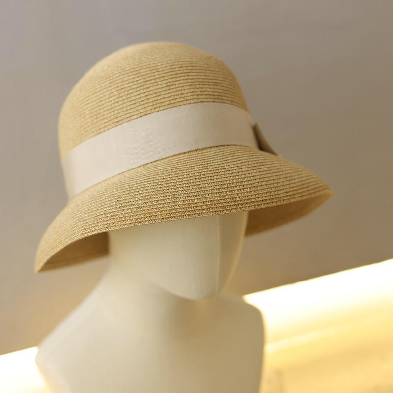 Hepburn style temperament bow elegant straw hat spring and summer retro travel vacation sunshade basin hat women
