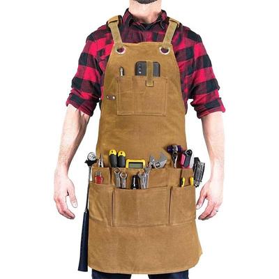 Men's Woodworking Apron With Double Layer Pockets And Thickened Canvas Tool Adjustable Shoulder Protection Work Apron