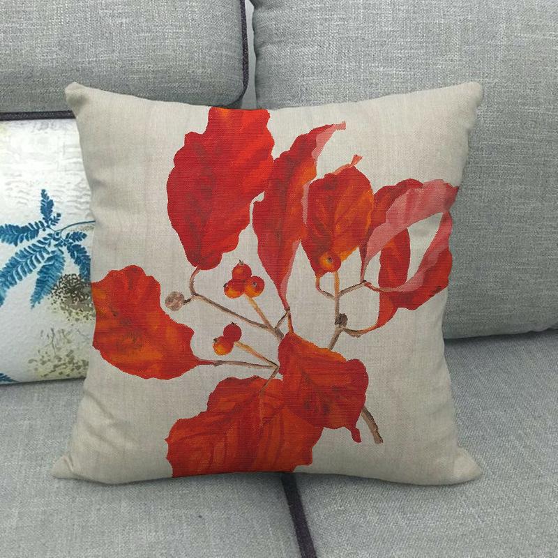 Autumn Maple Plants Digital Printing Short Plush Pillow Covers Decorative For Car Sofa Office Cushion Cover Home Goods