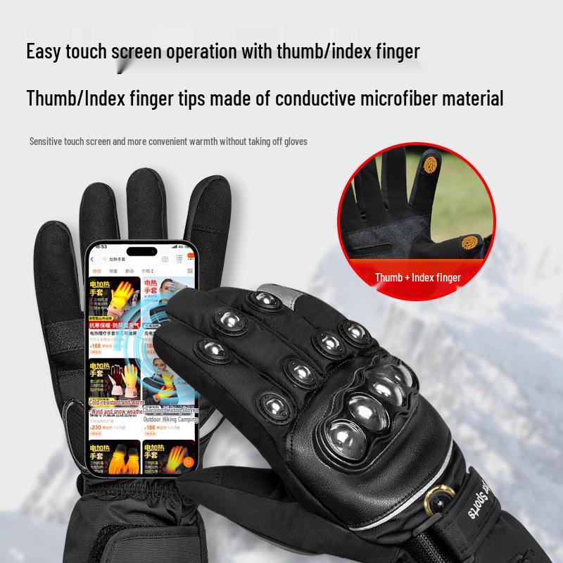 Carbon Fiber Warm Waterproof Electric Heated Motorcycle Gloves for Men & Women - Winter Touchscreen & Anti-Fall Protection