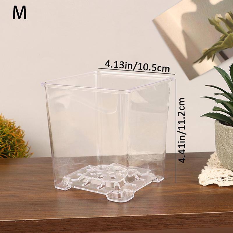 Square Transparent Acrylic Flower Pots Breathable Bonsai Plant Pot Desktop Decoration For Garden Yard Living Room Balcony