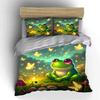 Verspieltes Frosch-Nachtgarten-Set Exquisites Dreiteiliges Bettwäsche-Set Geschenk für Kinder und Erwachsene
