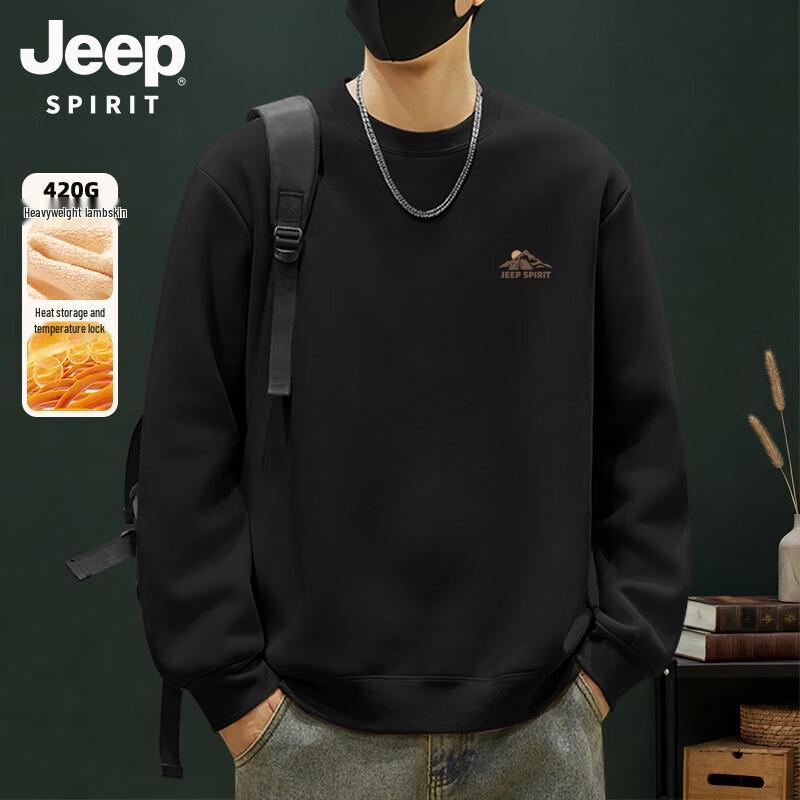 JEEP SPIRIT Men s Winter Fleece-Lined Crewneck Sweatshirt L