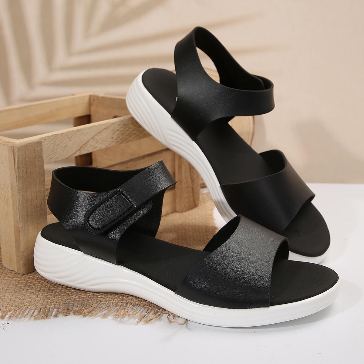 

Летние сандалии 2025 года, дорожные женские сандалии, подошва однотонная, универсальные, прочные сандалии, женские уличные пляжные шлепанцы, толстая подошва 38 чёрный