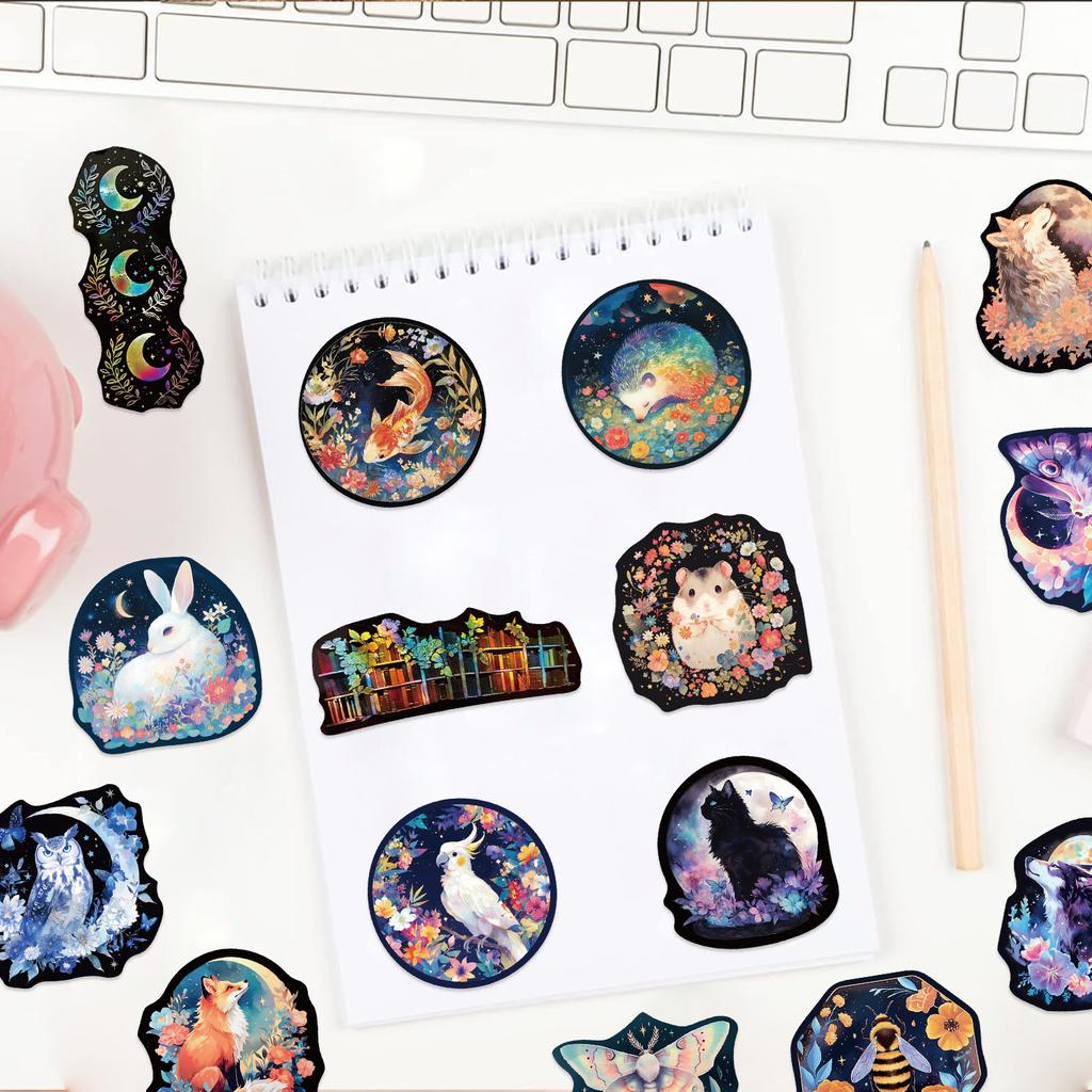 50pcs Animal Halloween Laser Sticker Laptop Decal Fantasy Graffiti Sticker DIY Decoration Mobile Phone Notebook Sticker