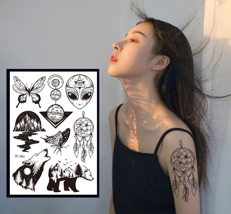 18pcs Dark Fluorescent Color Changing Tattoo Sticker Luminous Flower Arm Adult Tattoo Sticker Trend Bar Animal Tattoo Stickers