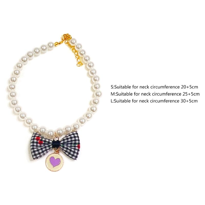 Pet Bowknot Adjustable Collar Cat Jewelry Pendant Princess Pearl Necklace Puppy Collar Decorative Dog Collar Accessories