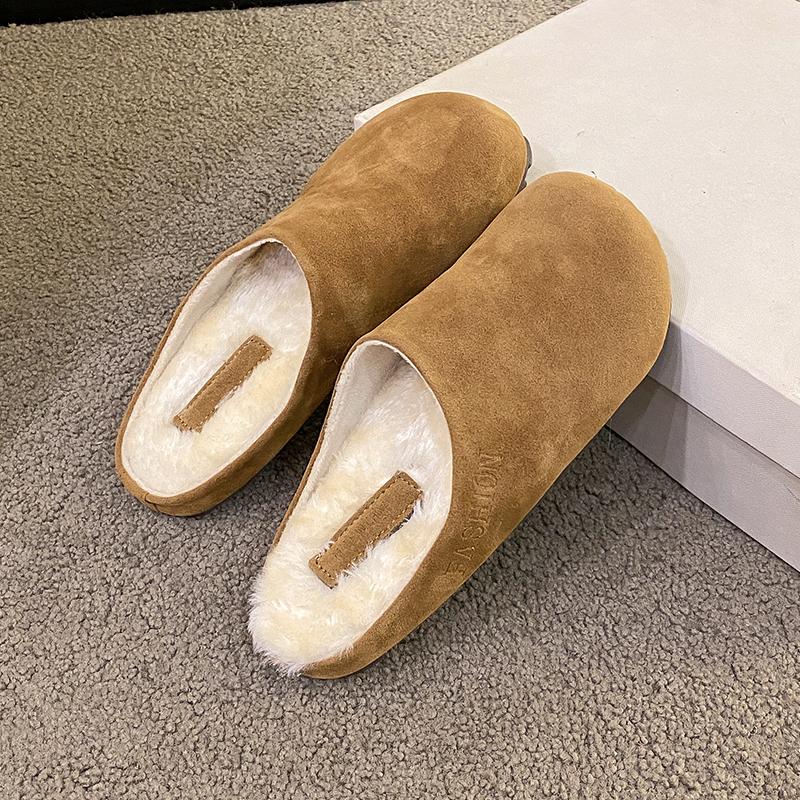 Fashion High Quality New Birken Women's Leather Slippers Winter Fashion Flat Shoes Thick Soled Casual Shoes Simple Casual Cotton Shoes