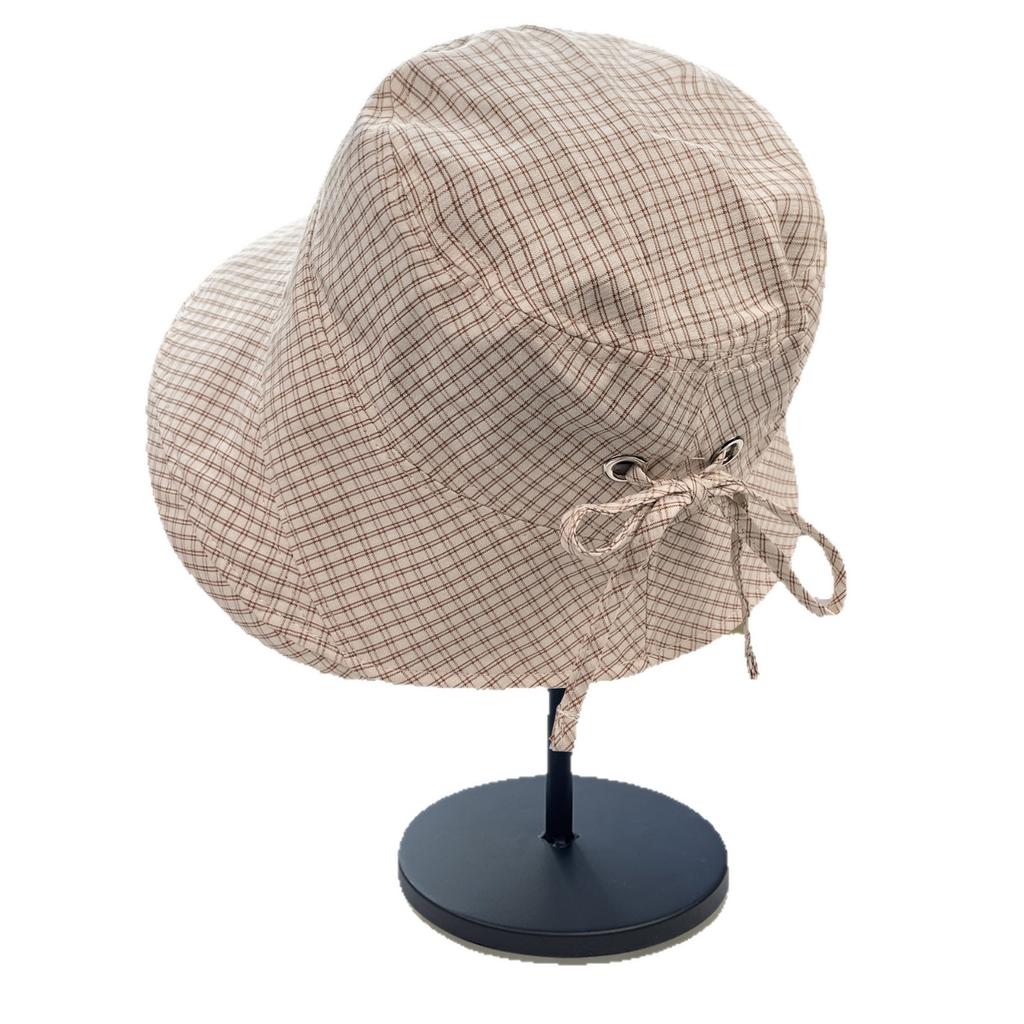 Women's Plaid Bucket Hat Foldable Sun Screen Cap Wide Brim Quick Dry Beach Sun Hat