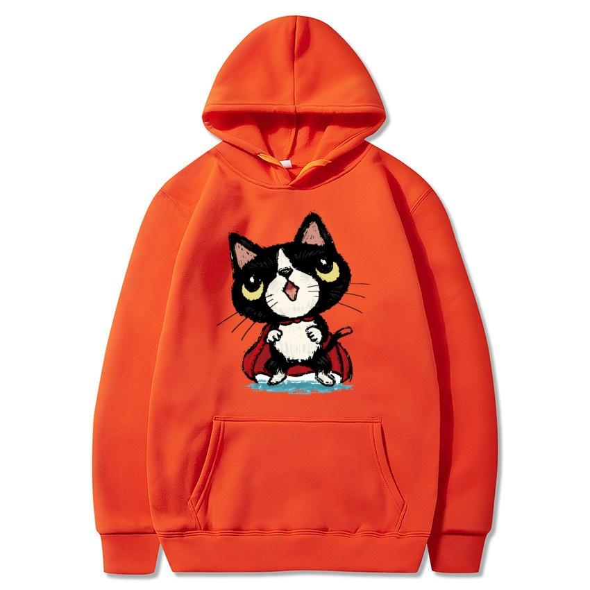 Autumn and winter cat cartoon printed hoodie classic style college style men's and women's pullovers daily fashion warm hoodie