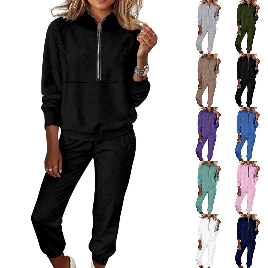 Women's Fashion Two-piece Solid Color Sweatshirt Trousers Casual Set