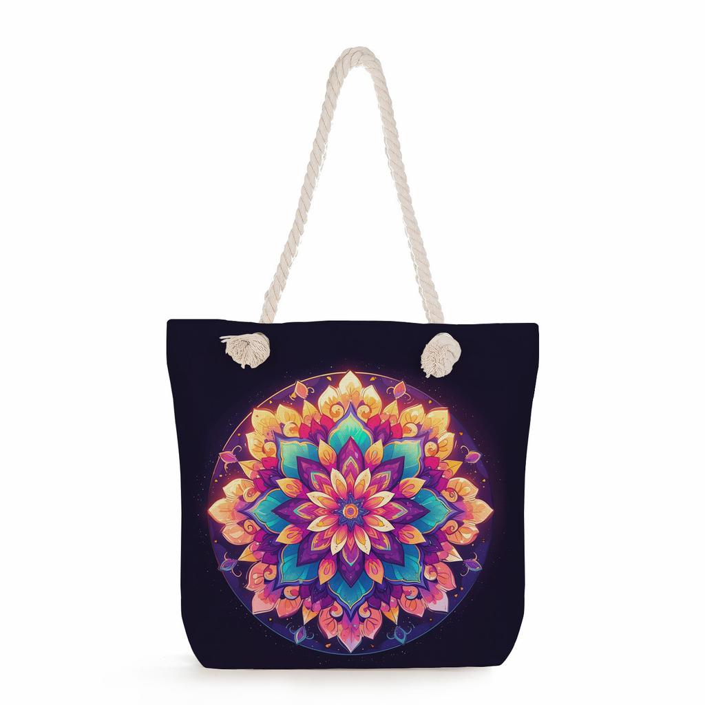Multifunctional Mandala Printed Thick Rope Shoulder Beach Bag Casual Large Capacity Handbag 7595