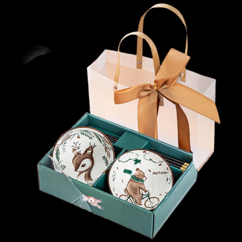 Bear Deer Ceramic Bowl & Chopstick Gift Set