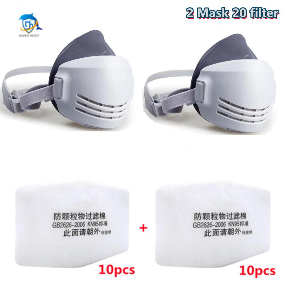 Dust Mask +20pcs Filter Cotton Respirator Half Face Dust-proof Mask Anti Industrial Construction Dust Haze Fog Safety