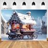Laeacco Christmas Camper Pography Backdrop Winter Snowy Pine Trees Mini Bus Baby Birthday Family Holiday Portrait Background
