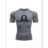 Men'S Demon Print Compression T-Shirt, Quick Dry Short Sleeve Gym Workout Tee, Gothic Tribal Pattern Athletic Fitness Training Top