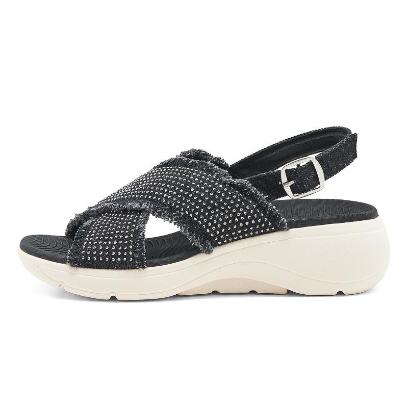 

Новые легкие нескользящие удобные повседневные спортивные сандалии с пряжкой на толстой подошве со стразами 41 чёрный