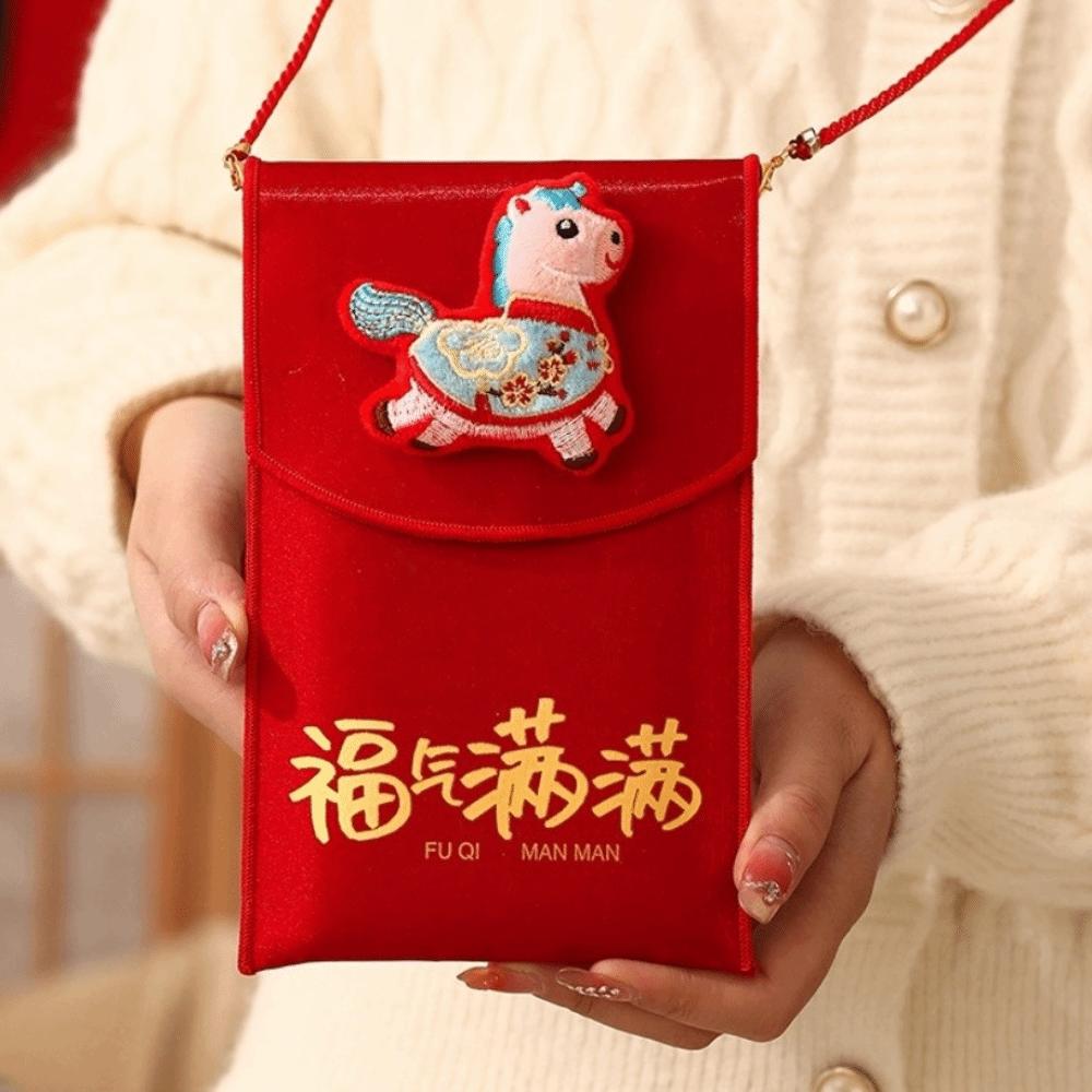 Traditional Spring Festival Red Envelope Cartoon Horse Tassels Children's Money Bag Cloth Bonus Lucky Money Packet