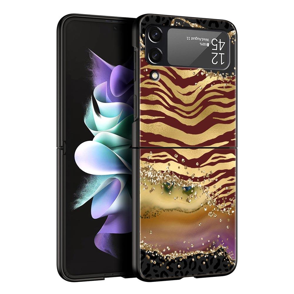 

Темно-синий блестящий агатовый мраморный чехол для телефона Samsung Galaxy Z Flip 3 4 5, черный складной чехол для мобильного телефона, жесткий защитный чехол Samsung Z Flip