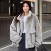 Winter pelz jacke lose plüsch mantel frauen neue beige nerz haar stand-up kragen große tasche pelz top