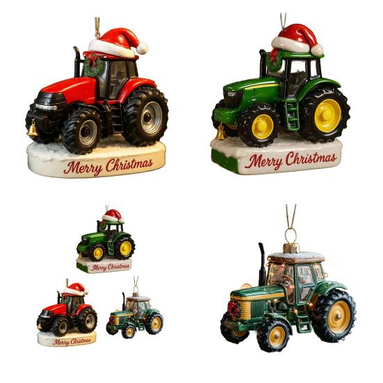 1/3Pcs Christmas Pendant Tractor Wearing Xmas Hat Charm Ornament Snowy Roof Farmhouse Holiday Style Hanging Ornament