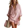 New Summer Women's Fashion Cotton-Linen Pocketed Beach Shorts and Shirt Set