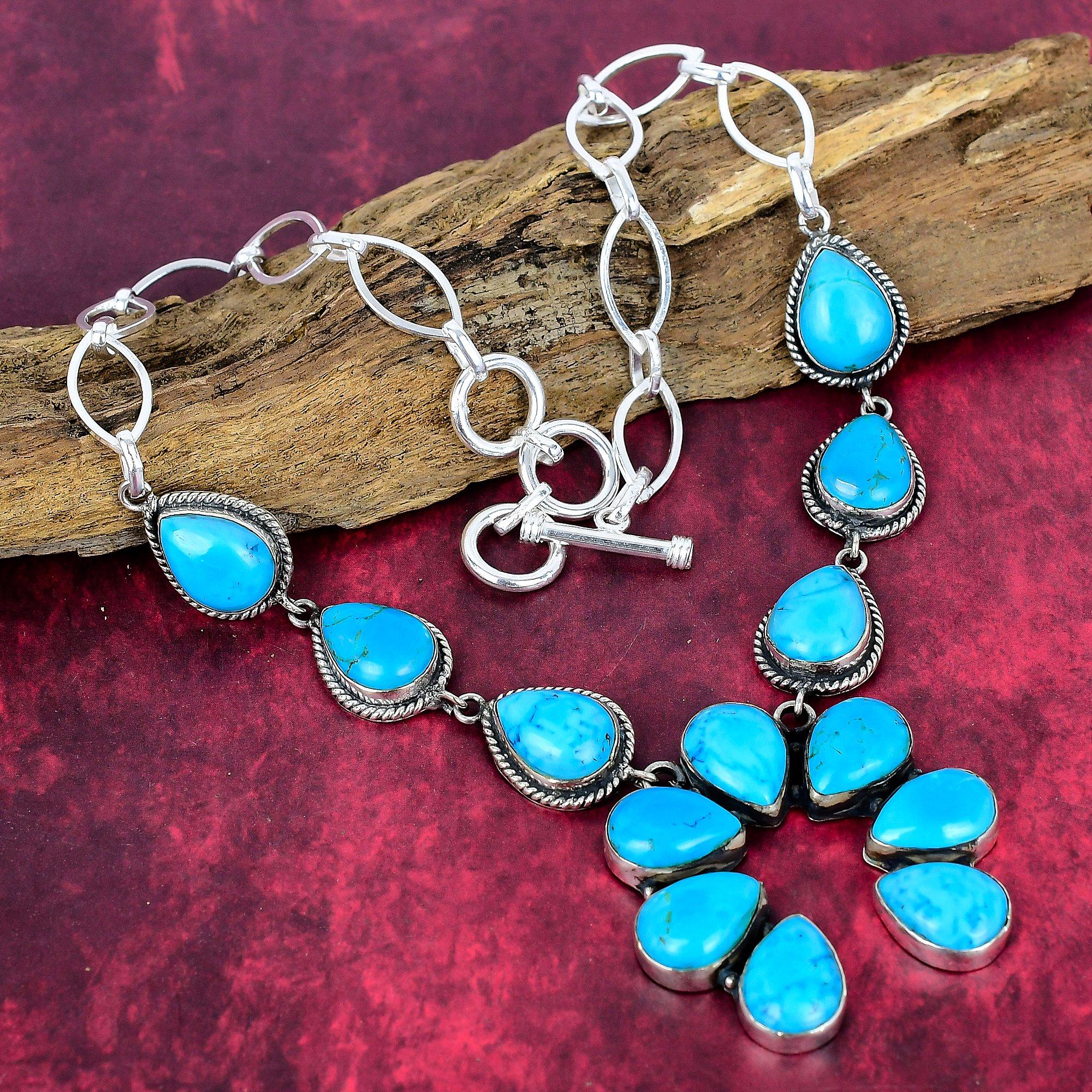 

Sleeping Beauty Turquoise Necklace 925 Solid Sterling Silver Adjustable Chain Necklace Gift For Women, Handmade Gemstone Jewelry Necklace синий