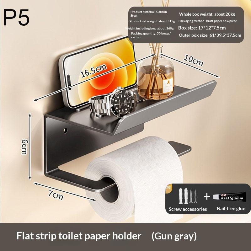 1Pc No-Drill Toilet Paper HolderPhone Stand Metal Storage Rack Kitchen Towel Holder Seasoning Bottle Bathroom Wall Roll Paper