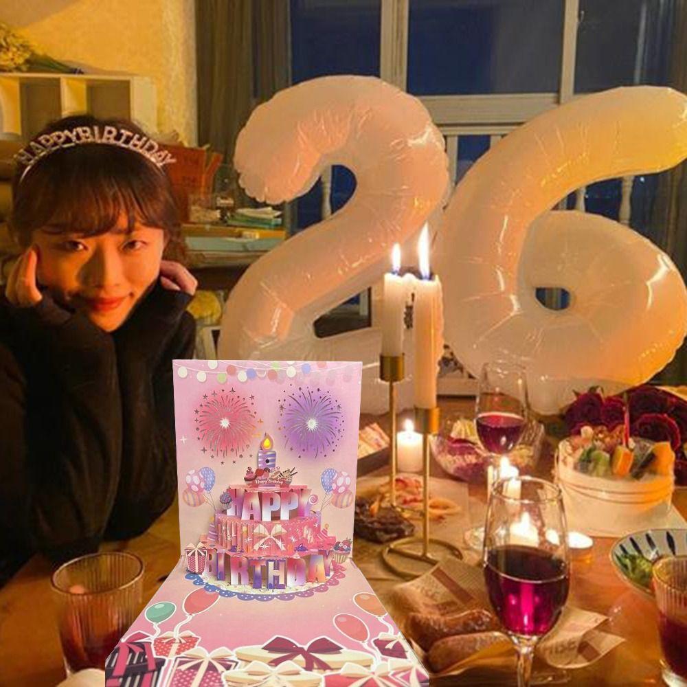 Blowable Led Candle Happy Birthday Card Musical and Light Birthday Cake Postcards  Child